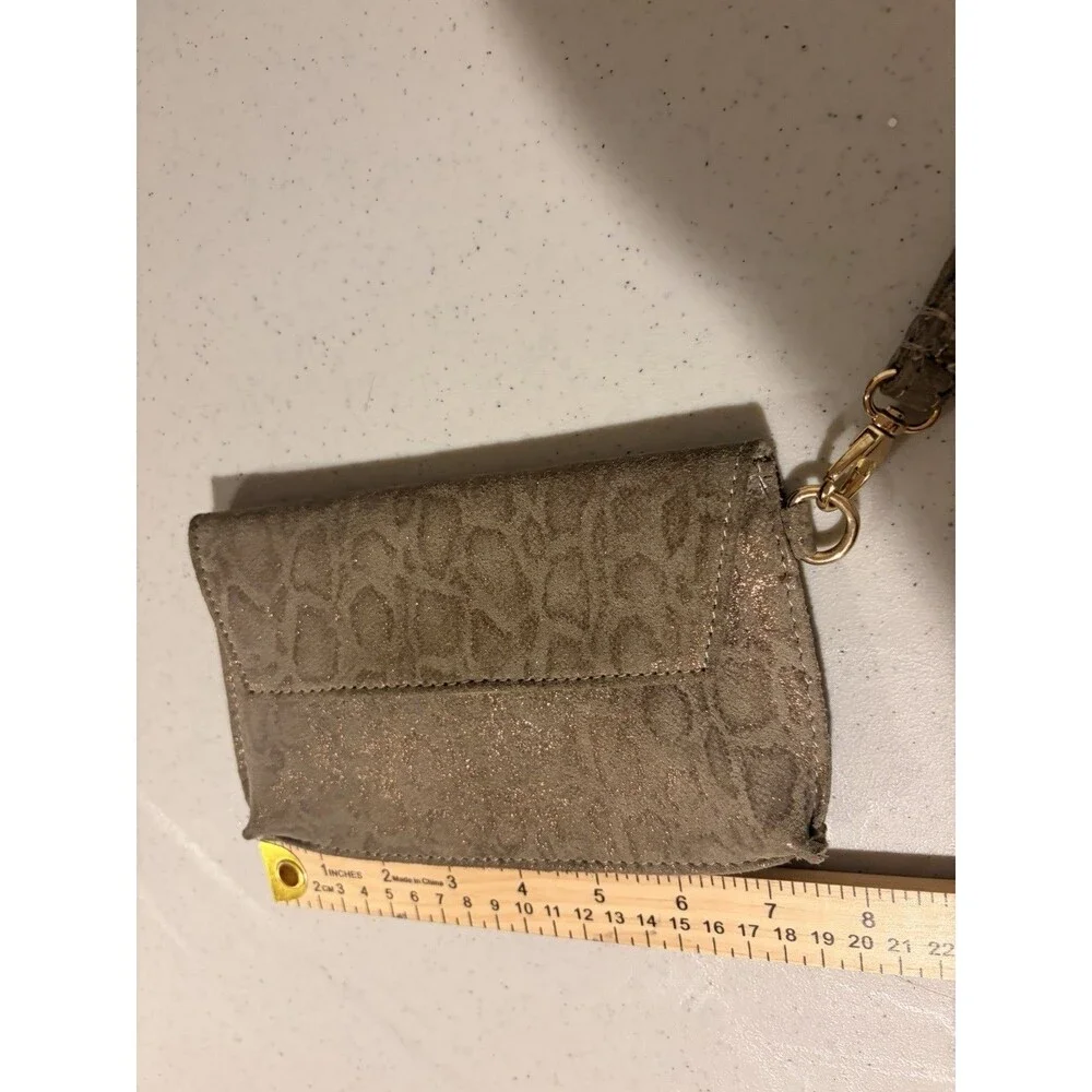 Anthropologie Women’s Beige Gold Animal Print Wristlet Wallet with Wrist Strap